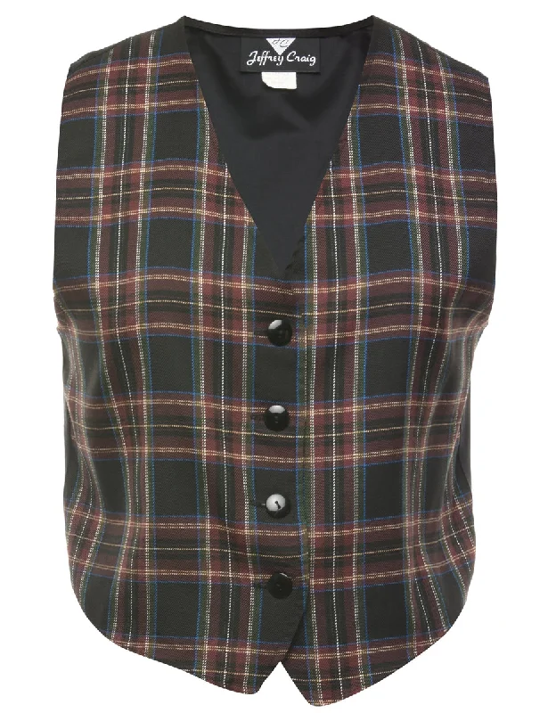 Checked Waistcoat - L Fashionable Buttoned Waistcoat Vest