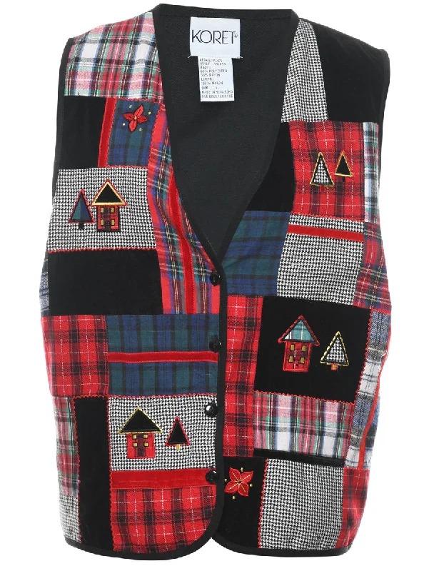 Checked Waistcoat - L Chic Tailored Waistcoat Jacket