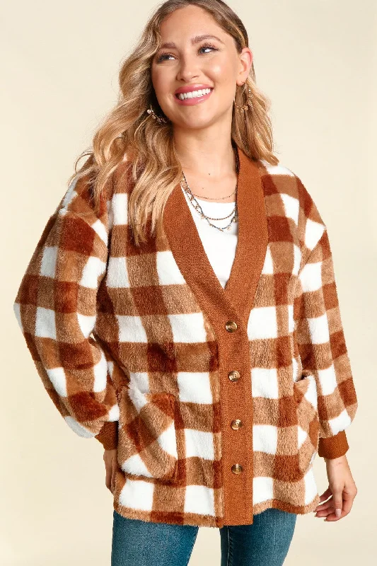 CHECKER V NECK BUTTON DOWN WITH POCKETS COAT Suede Jacket Faux Fur Jacket Puffer Jacket CHECKER V NECK BUTTON DOWN WITH POCKETS COAT Suede Jacket Faux Fur Jacket Puffer Jacket