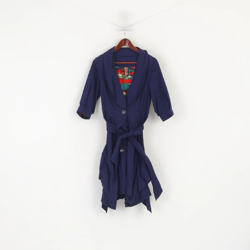 Ringspun Women 1 XS Coat Purple Cotton Harlequin Stunning Belted Designer Asymetric Top Stand-Up Roll-Neck Turtle Ringspun Women 1 XS Coat Purple Cotton Harlequin Stunning Belted Designer Asymetric Top Stand-Up Roll-Neck Turtle