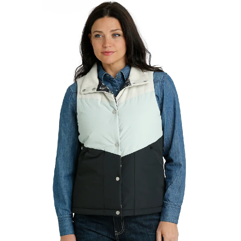 Cinch Women's Colorblock Navy Puffer Vest Hooded Long Vest