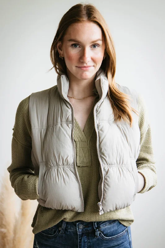 Love Tree Crinkle Puffer Vest for Women in Grey | 5128VH-GREY Warm Hooded Vest