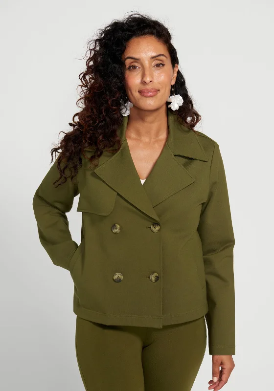 Cropped Peacoat (Dark Olive) Toggle Coat Shawl Collar Coat Notch Collar Coat