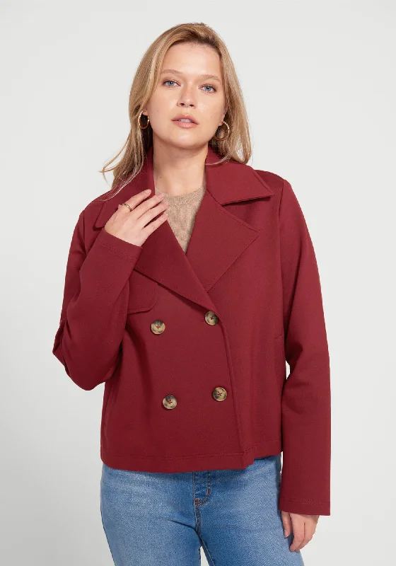 Cropped Peacoat (Oxblood) Lapel Coat Peter Pan Collar Coat Cowl Neck Coat
