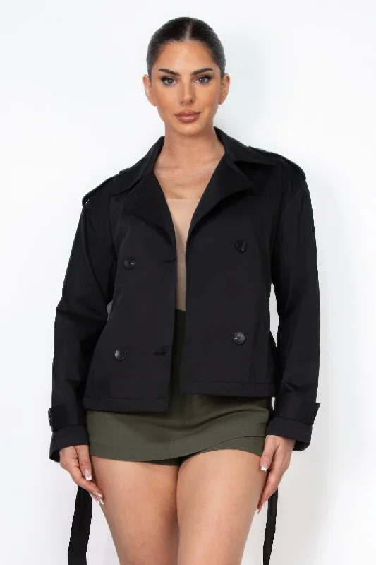 Double-breasted Waist-tie Trench Coat Sophisticated Long Trench Jacket