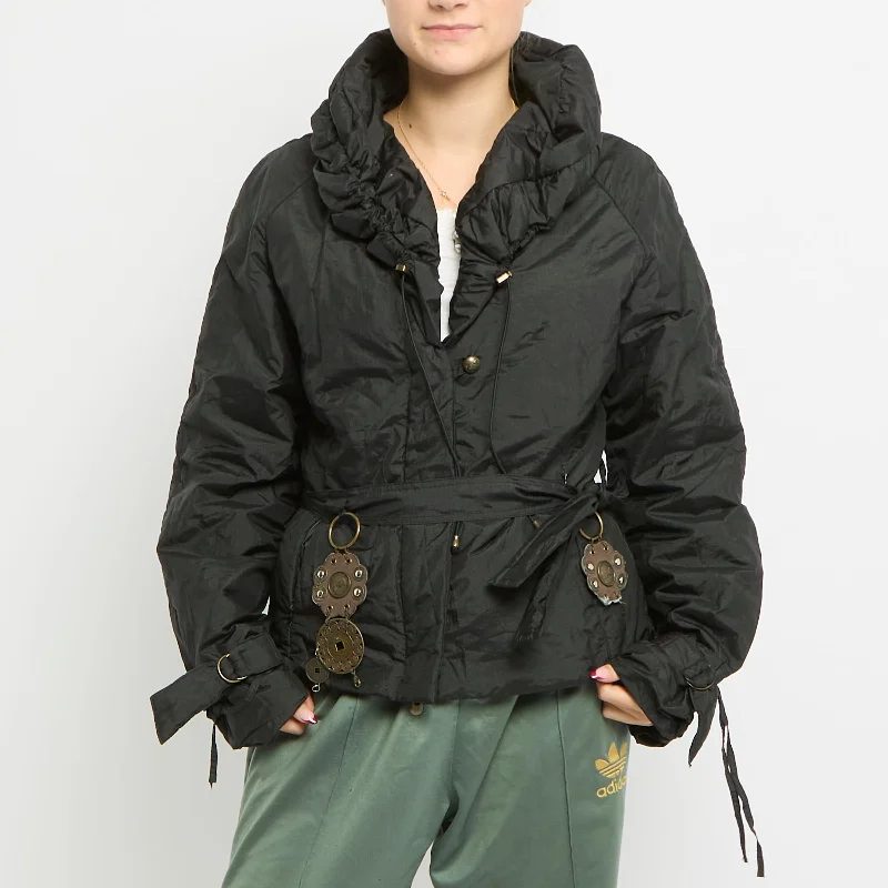 Drawstring Hood Belted Waist Button Detail Coat - UK 8 Peter Pan Collar Cowl Neck Turtleneck Drawstring Hood Belted Waist Button Detail Coat - UK 8 Peter Pan Collar Cowl Neck Turtleneck