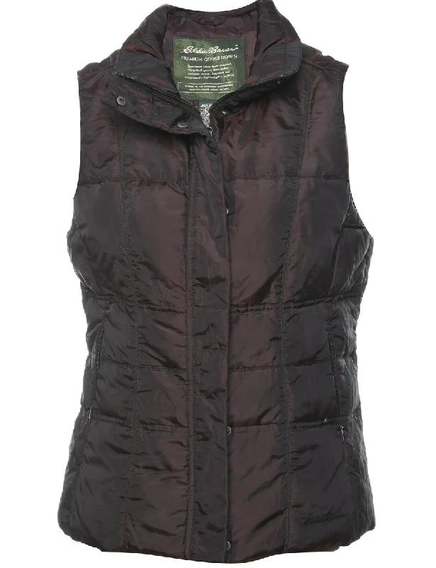 Eddie Bauer Dark Brown Zip-Front Puffer Vest - XS Cozy Sherpa Vest