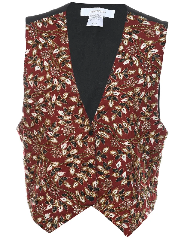 Ellen Ashley Leafy Print Waistcoat - L Fashionable Double-Breasted Waistcoat