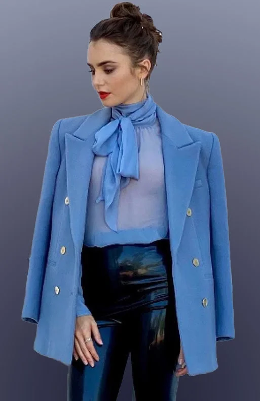 Emily in Paris Emily Cooper Blue Peacoat Blazer Duffle Coat Pea Coat