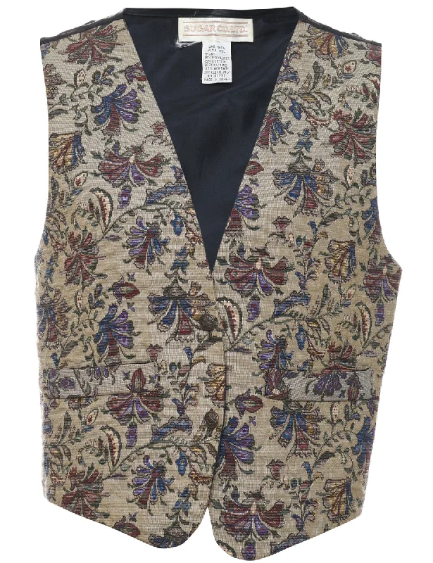 Floral Pattern Tapestry Waistcoat - L Stylish Casual Waistcoat Vest