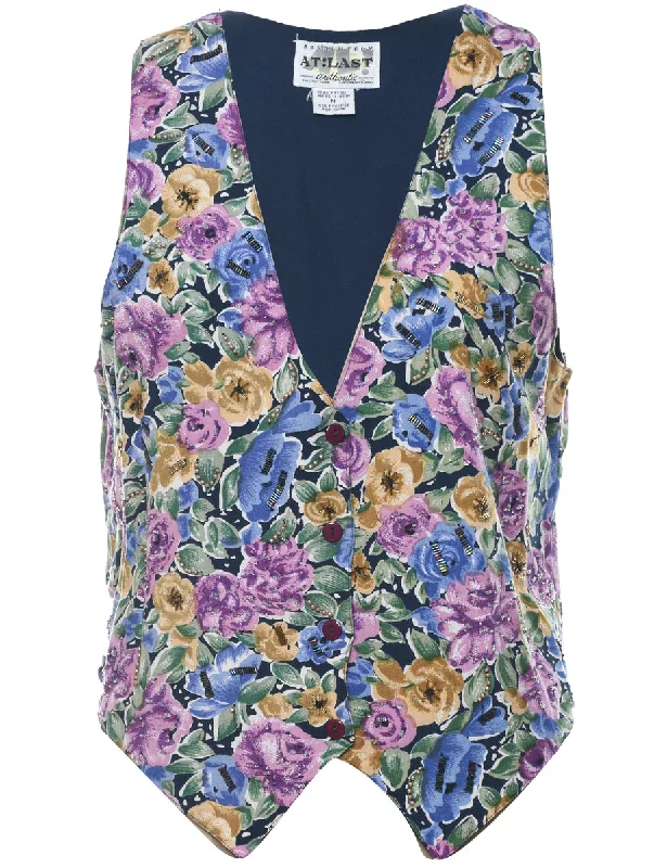 Floral Pattern Tapestry Waistcoat - M Classic Wool Waistcoat Vest