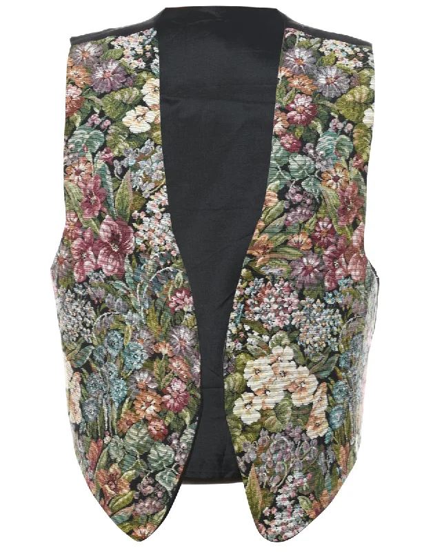 Floral Pattern Tapestry Waistcoat - M Lightweight Cotton Waistcoat Vest