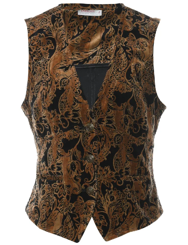 Floral Pattern Velvet Waistcoat - M Classic Wool Waistcoat Vest