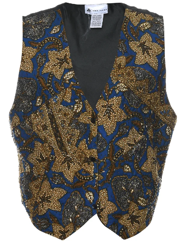 Floral Pattern Waistcoat - L Trendy Hooded Waistcoat Jacket