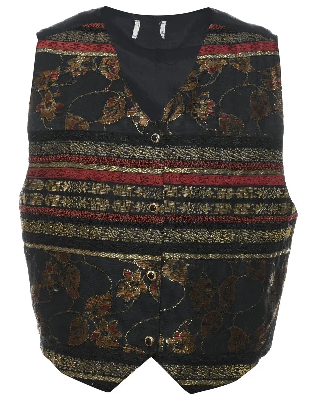 Floral Pattern Waistcoat - L Comfortable Faux Fur Waistcoat