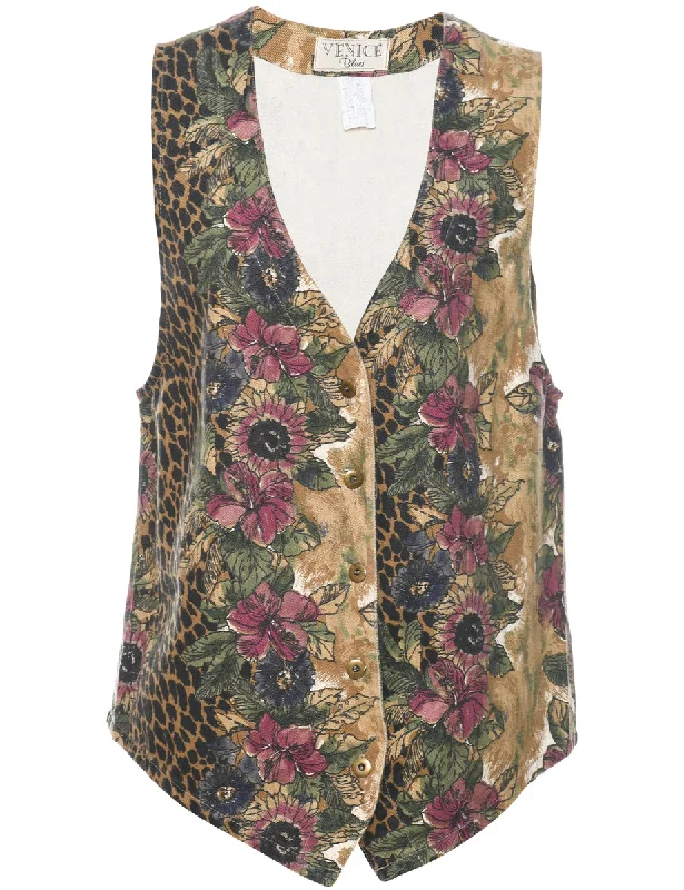 Floral Pattern Waistcoat - M Comfortable Quilted Waistcoat Vest