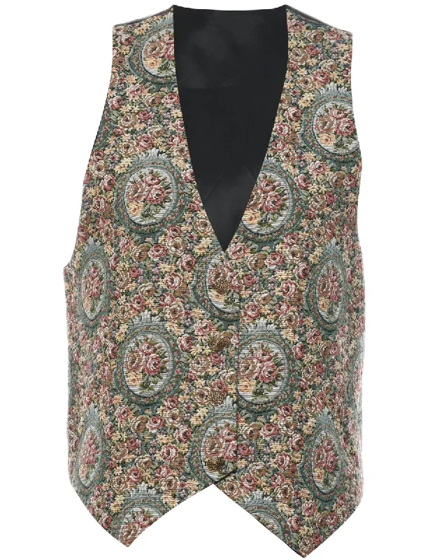 Floral Pattern Waistcoat - M Stylish Faux Fur Waistcoat Vest