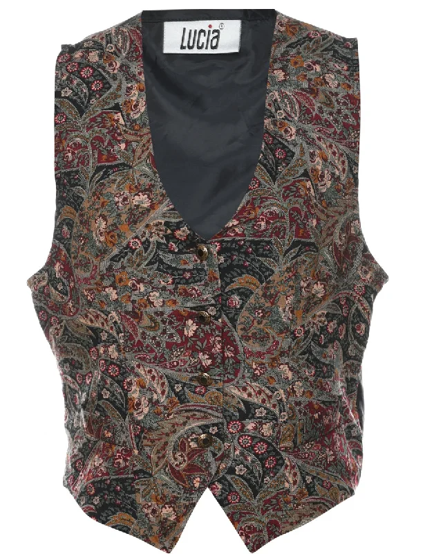 Floral Pattern Waistcoat - M Elegant Woolen Waistcoat