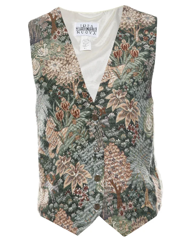 Floral Pattern Waistcoat - M Chic Open-Front Waistcoat Vest