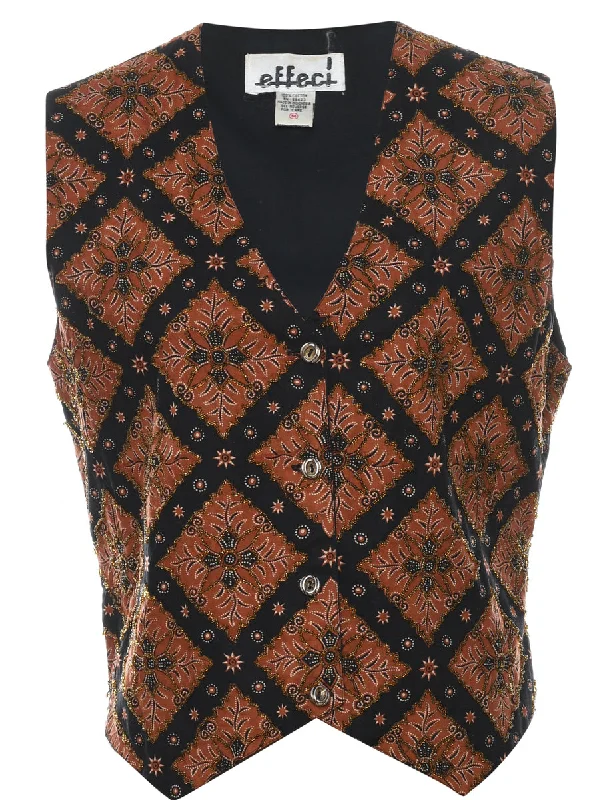 Floral Pattern Waistcoat - M Elegant Cashmere Waistcoat Vest