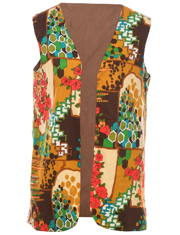 Floral Pattern Waistcoat - M Warm Padded Waistcoat Vest