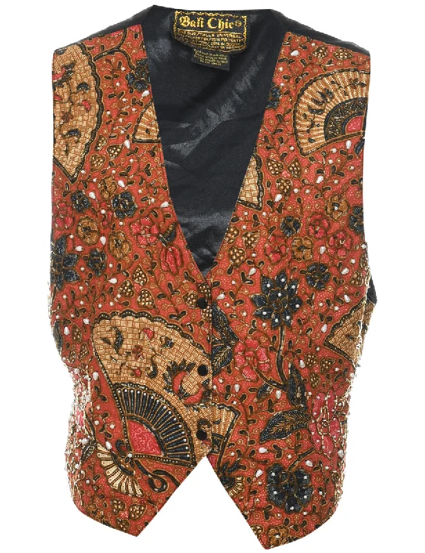 Floral Pattern Waistcoat - XL Comfortable Quilted Waistcoat Vest