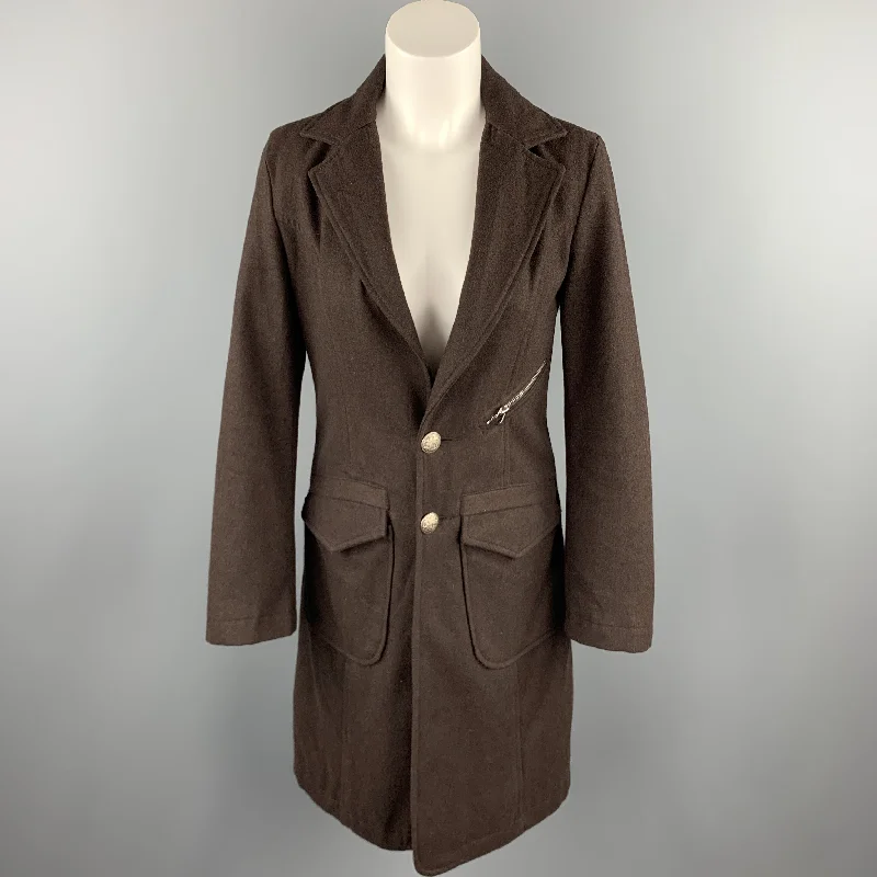 FRANKIE MORELLO Size S Brown Wool Patch Pockets Notch Lapel Coat Welt Pockets Slit Pockets Flap Pockets FRANKIE MORELLO Size S Brown Wool Patch Pockets Notch Lapel Coat Welt Pockets Slit Pockets Flap Pockets