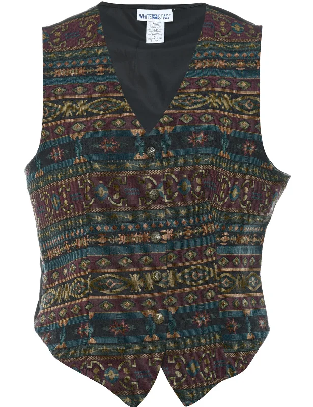 Geometric Pattern Multi-Colour Tapestry Waistcoat - S Comfortable Slim Waistcoat Vest Geometric Pattern Multi-Colour Tapestry Waistcoat - S Comfortable Slim Waistcoat Vest
