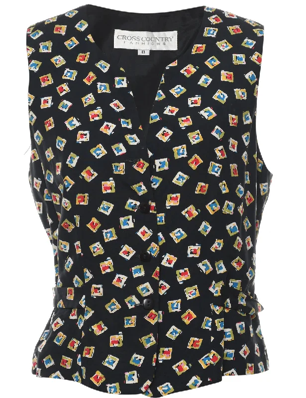 Geometric Pattern Waistcoat - M Comfortable Faux Suede Waistcoat
