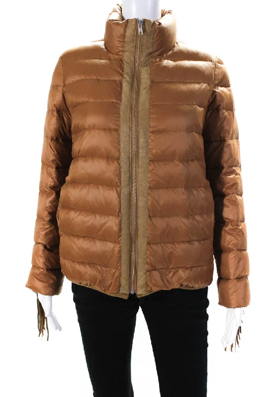 Glamourpuss Womens Down Filled Quilted Fringe Zip Up Puffer Coat Brown Coat Overcoat Trench Coat Glamourpuss Womens Down Filled Quilted Fringe Zip Up Puffer Coat Brown Coat Overcoat Trench Coat