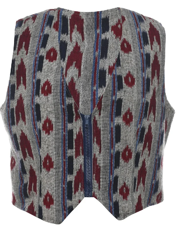 Ikat Pattern Waistcoat - M Trendy Military Waistcoat Jacket