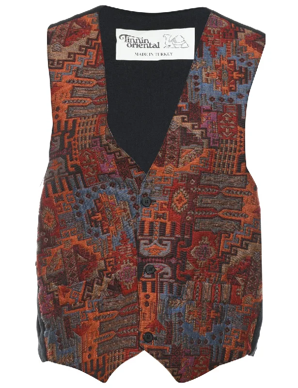Ikat Pattern Waistcoat - M Fashionable Belted Waistcoat Vest