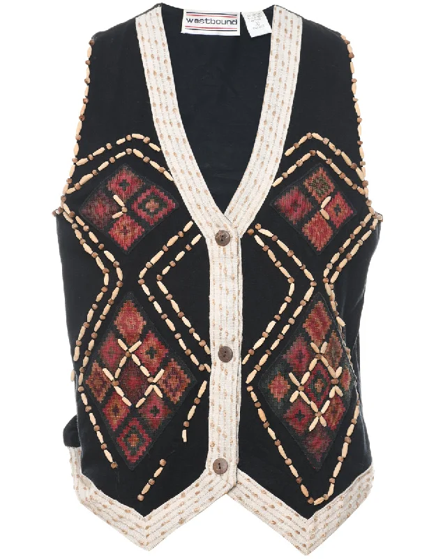 Ikat Pattern Waistcoat - S Cozy Long Waistcoat Jacket