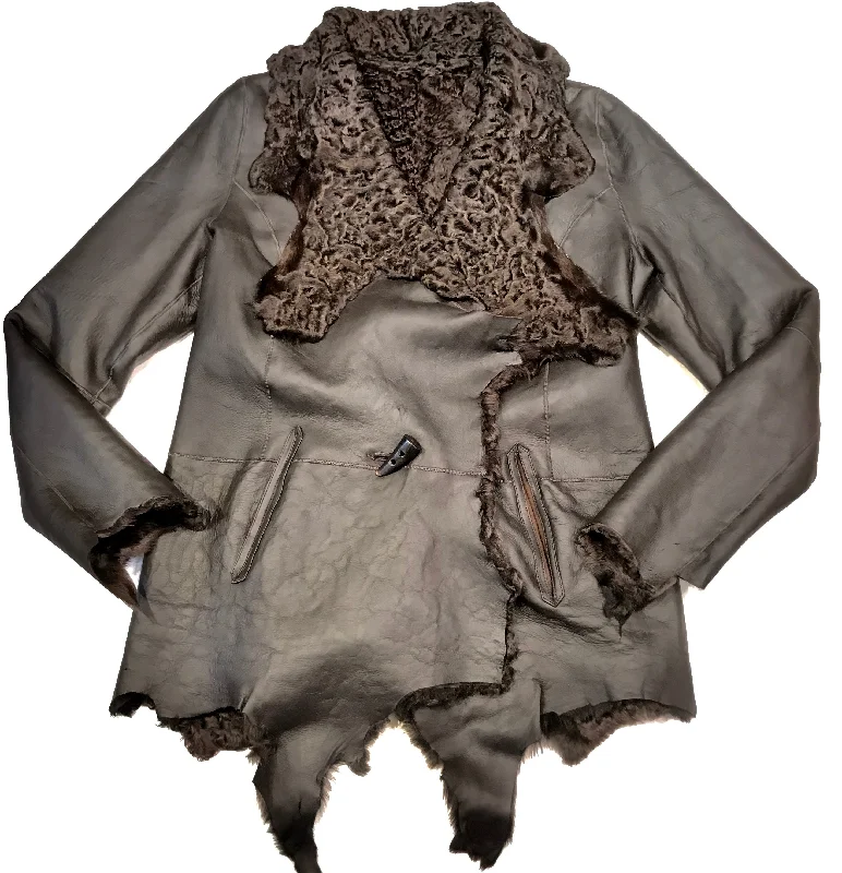 Kashani Ladies Reversible Persian Lamb Peacoat Wool Cashmere Tweed