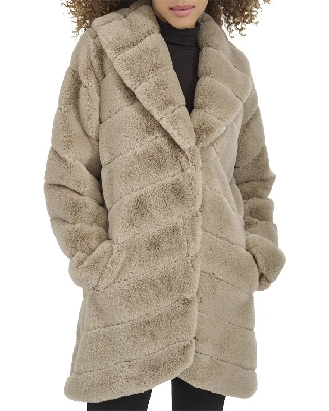 Kenneth Cole Grooved Shawl Collar Coat Stylish Knit Shawl Wrap