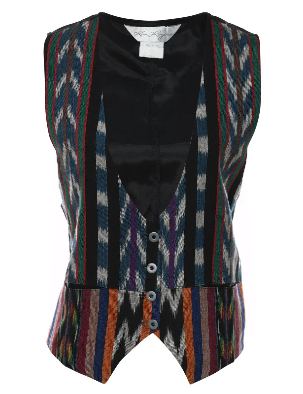 Kim Rogers Patterned Multi-Colour Waistcoat - M Classic Sleeveless Waistcoat