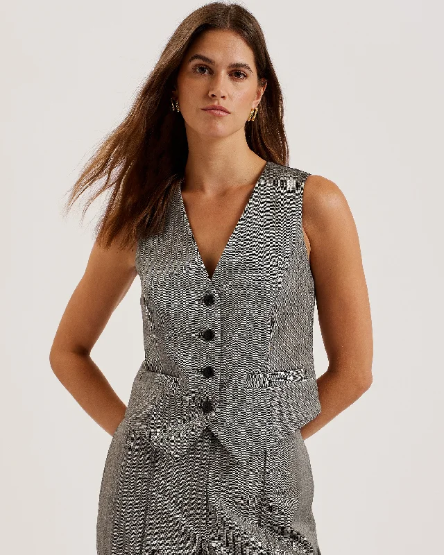 Koaw Pinstripe Fitted Tailored Waistcoat Dk-Grey Trendy Faux Leather Vest