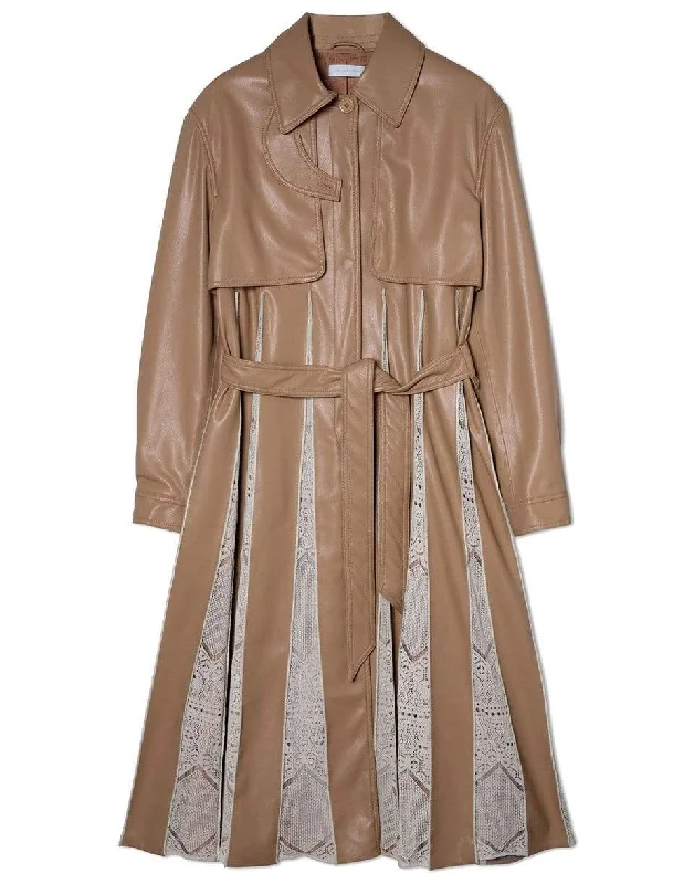 Kya Vegan Leather Knit Trench Coat Classic Military Trench Coat
