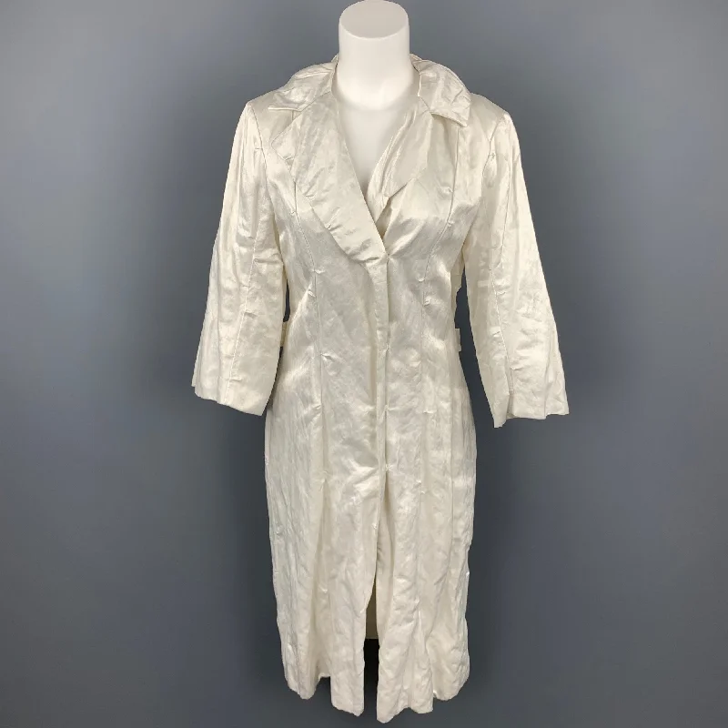 LANVIN Spring 2006 Size 8 Off White Wrinkle Textured Satin Coat Front Pockets Side Pockets Patch Pockets