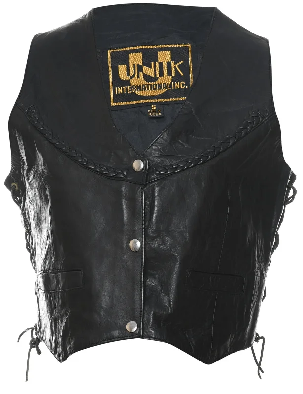 Leather Black Waistcoat - S Trendy Hooded Waistcoat Vest