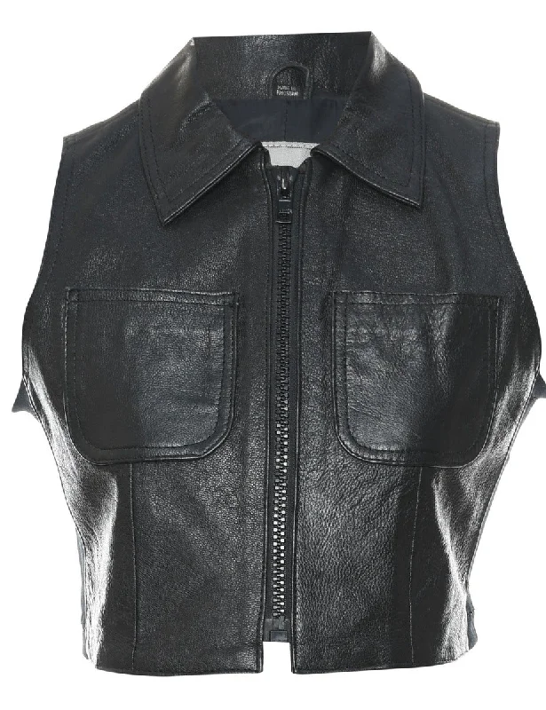 Leather Cropped Waistcoat - S Stylish Sleeveless Wool Waistcoat