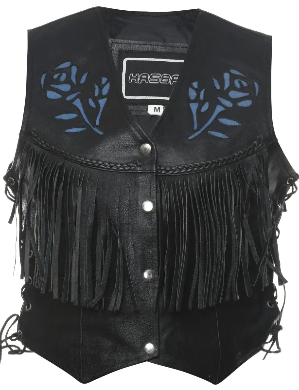 Leather Fringed Waistcoat - M Cozy Sleeveless Waistcoat Vest