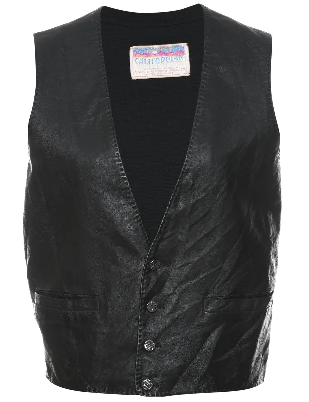 Leather Front Knited Back Waistcoat - M Warm Puffer Waistcoat Vest