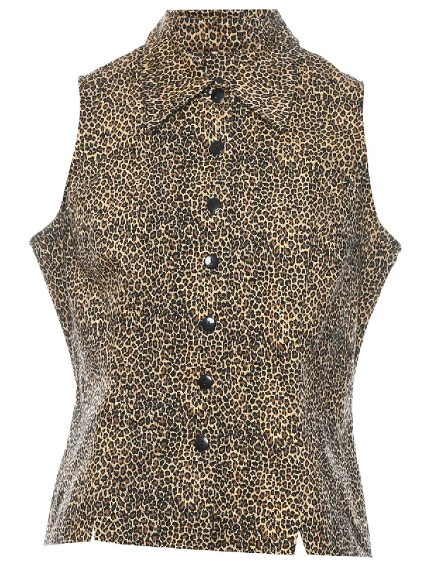 Leopard Print Waistcoat - L Classic Plaid Waistcoat Vest