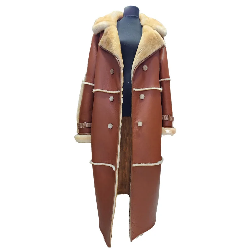 Liliana's Golden Tan Shearling trench coat Comfortable Casual Wool Trench
