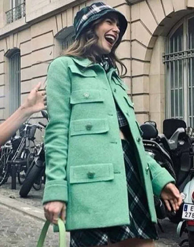 Emily In Paris Multi-Pocket Coat Houndstooth Jacket Shearling Jacket Fleece Jacket