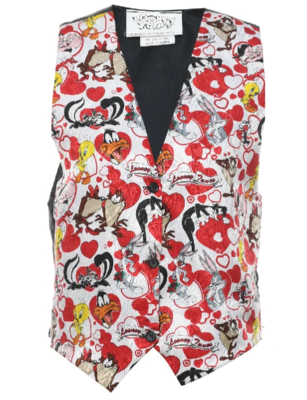 Looney Tunes Cartoon Print Waistcoat - M Stylish Quilted Waistcoat Vest