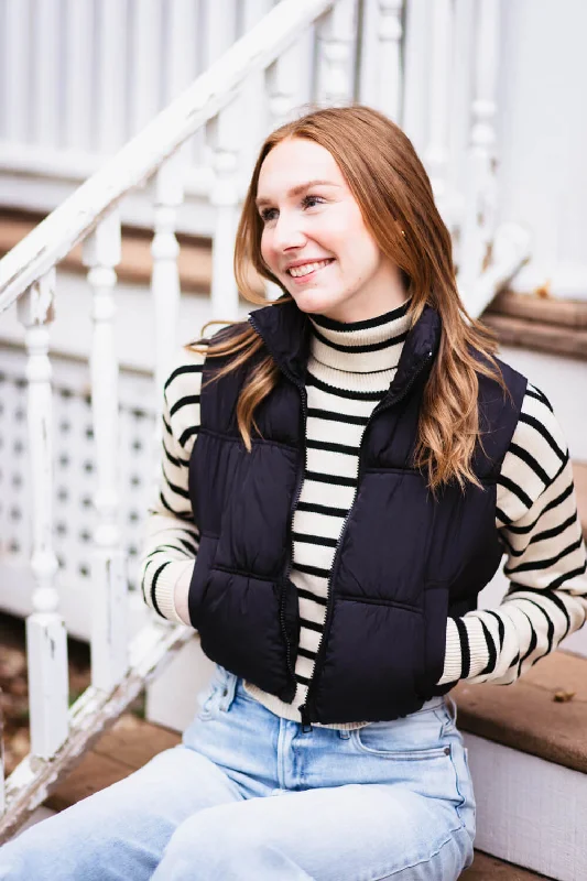 Love Tree Crinkle Puffer Vest for Women in Black | 5128VH-BLACK Puffy Outdoor Vest