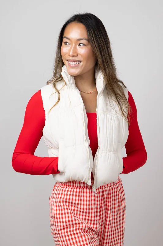 Love Tree Crinkle Puffer Vest for Women in Cream | 5128VH-CREAM Fleece-Lined Vest