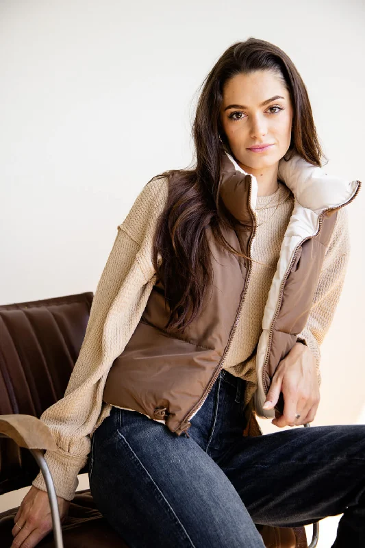 Love Tree Cropped Reversible Puffer Vest for Women in Cocoa/Brown | 5070VY-COCOA Soft Ribbed Vest Love Tree Cropped Reversible Puffer Vest for Women in Cocoa/Brown | 5070VY-COCOA Soft Ribbed Vest